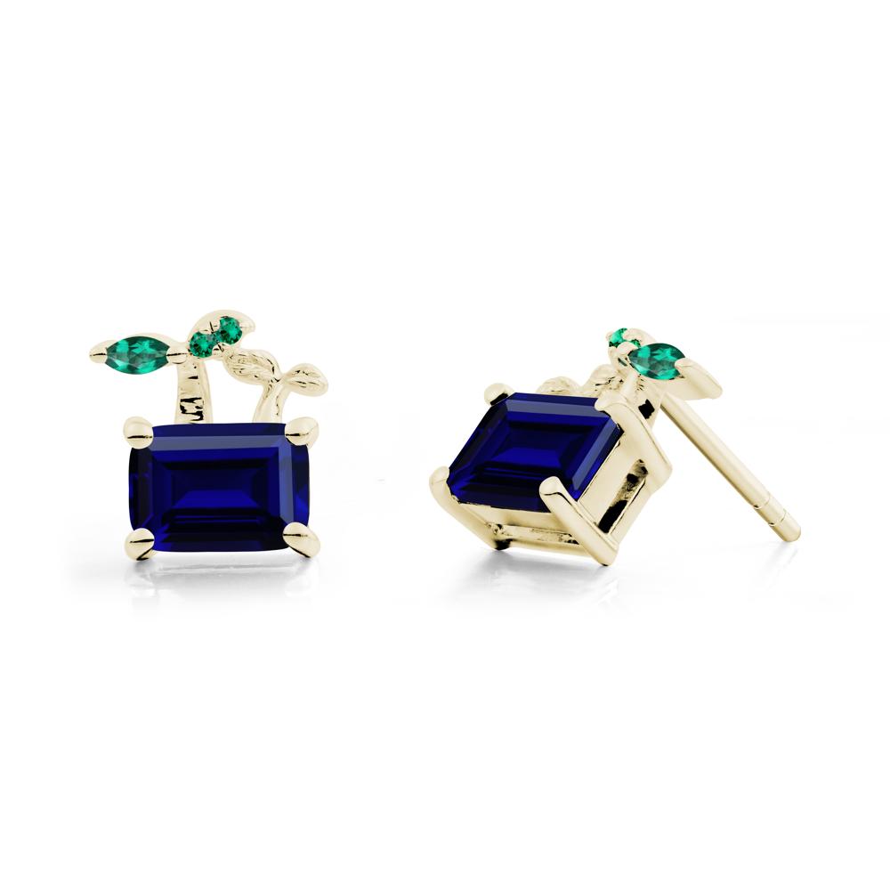 Nature Inspired Sapphire and Emerald Stud Earrings - LUO Jewelry #metal_14k yellow gold