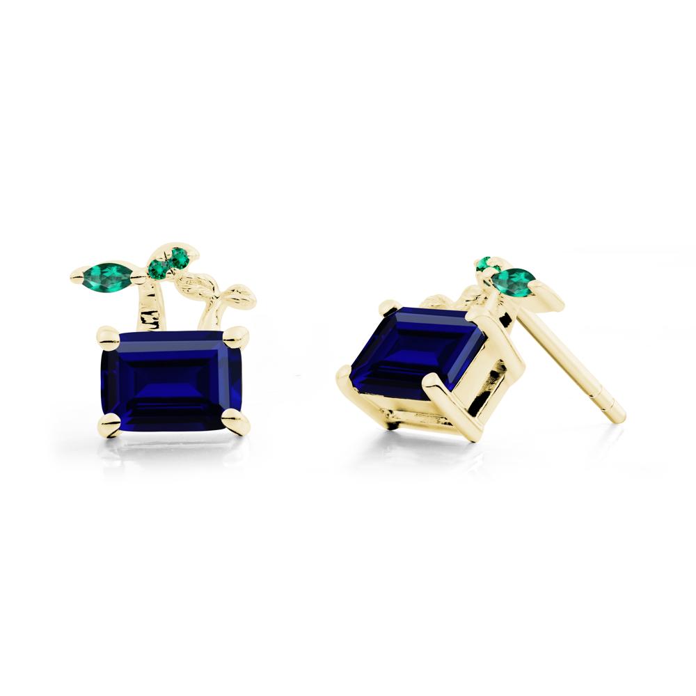 Nature Inspired Sapphire and Emerald Stud Earrings - LUO Jewelry #metal_18k yellow gold