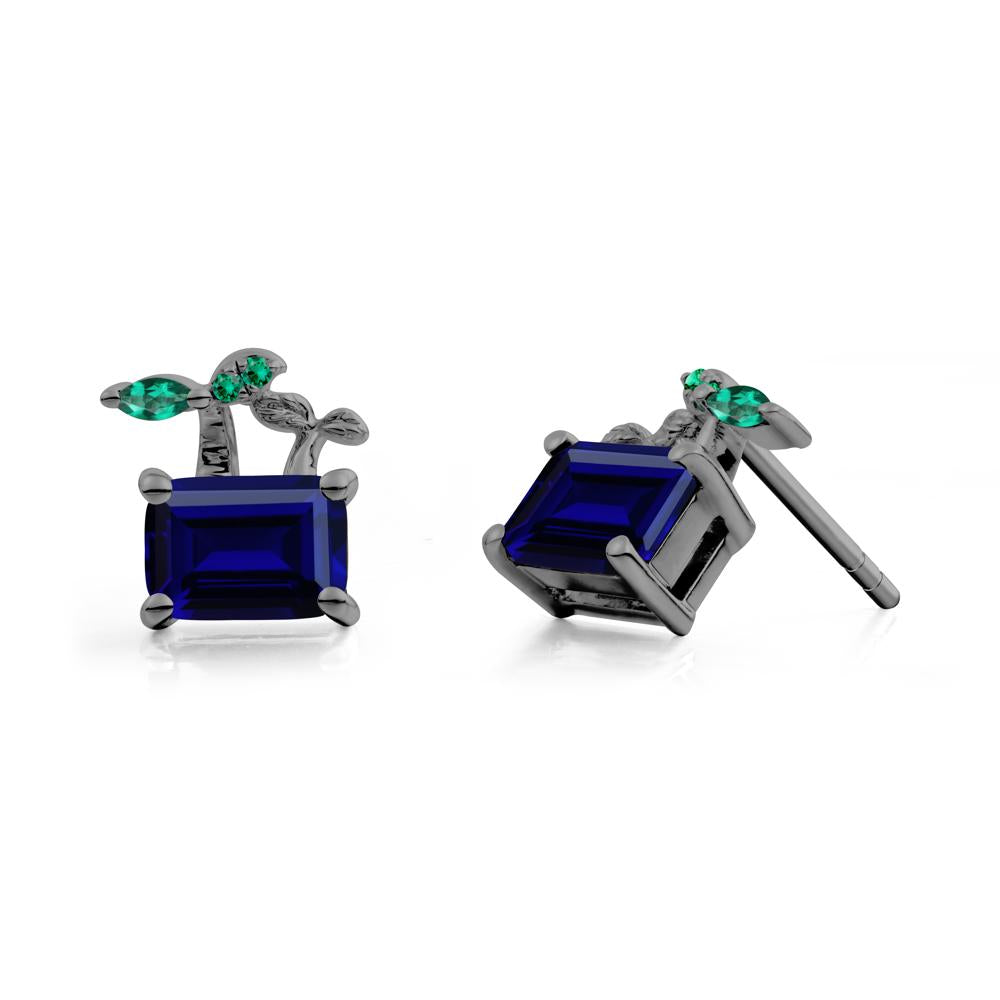 Nature Inspired Sapphire and Emerald Stud Earrings - LUO Jewelry #metal_black finish sterling silver