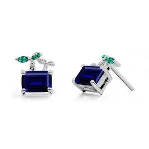 Nature Inspired Sapphire and Emerald Stud Earrings - LUO Jewelry #metal_platinum