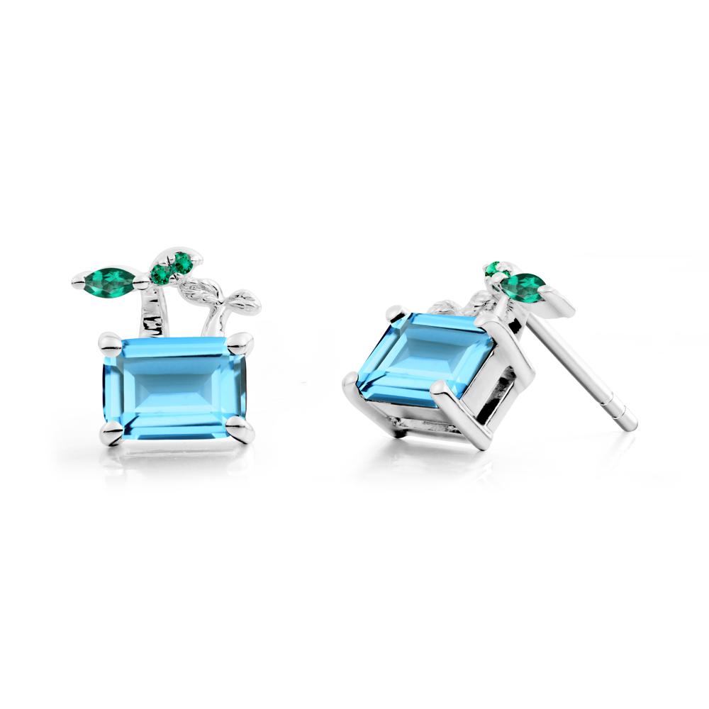 Nature Inspired Swiss Blue Topaz and Emerald Stud Earrings - LUO Jewelry #metal_14k white gold