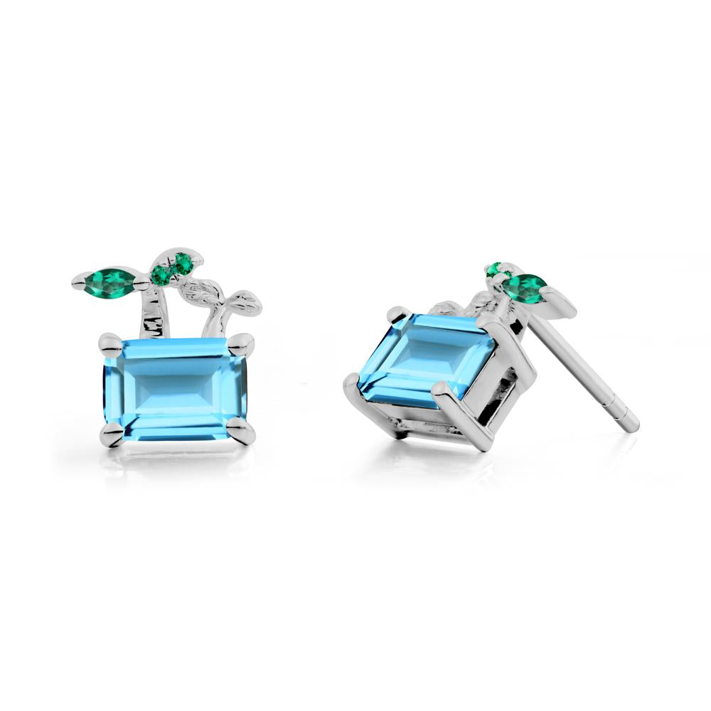 Nature Inspired Swiss Blue Topaz and Emerald Stud Earrings - LUO Jewelry #metal_platinum