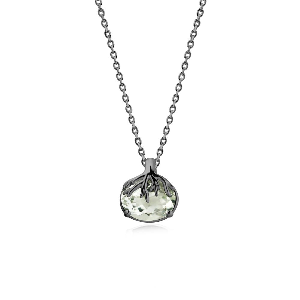 Tree Root Inspired Oval Green Amethyst Pendant - LUO Jewelry #metal_black finish sterling silver
