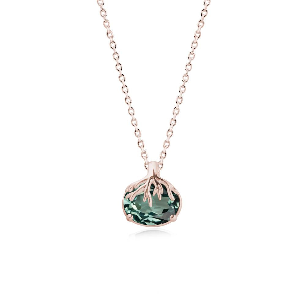Nature Inspired Oval Green Sapphire Necklace - LUO Jewelry #metal_14k rose gold