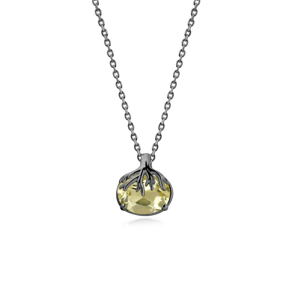 Tree Root Inspired Oval Lemon Quartz Necklace - LUO Jewelry #metal_black finish sterling silver