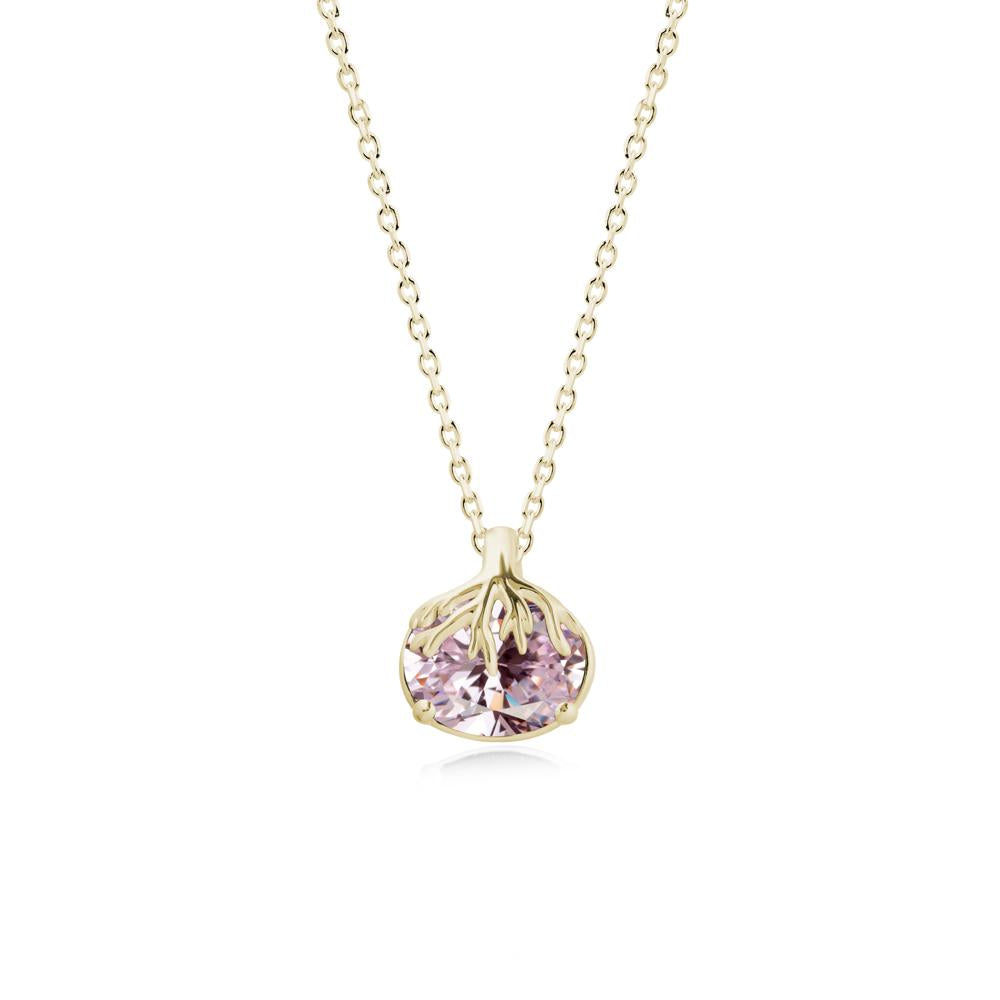 Tree Root Inspired Oval Pink Cubic Zirconia Necklace - LUO Jewelry #metal_14k yellow gold