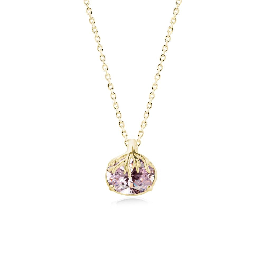 Tree Root Inspired Oval Pink Cubic Zirconia Necklace - LUO Jewelry #metal_18k yellow gold