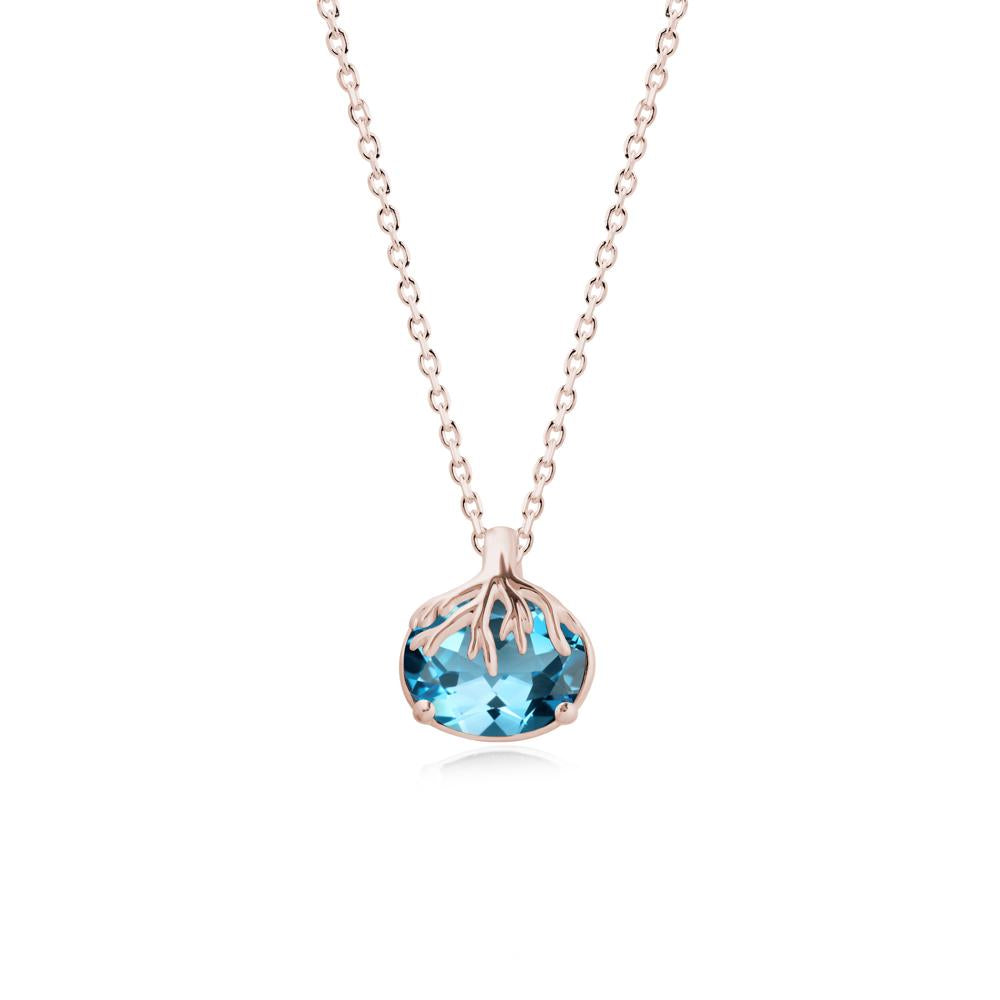 Tree Root Inspired Oval Swiss Blue Topaz Pendant - LUO Jewelry #metal_14k rose gold