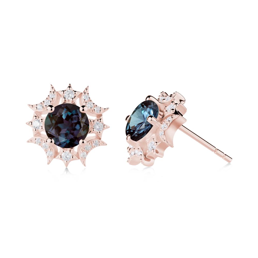Round Alexandrite Celestial Star Stud Earrings - LUO Jewelry #metal_18k rose gold