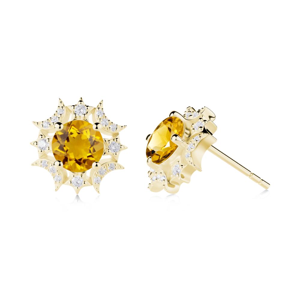 Round Citrine Celestial Star Stud Earrings - LUO Jewelry #metal_18k yellow gold
