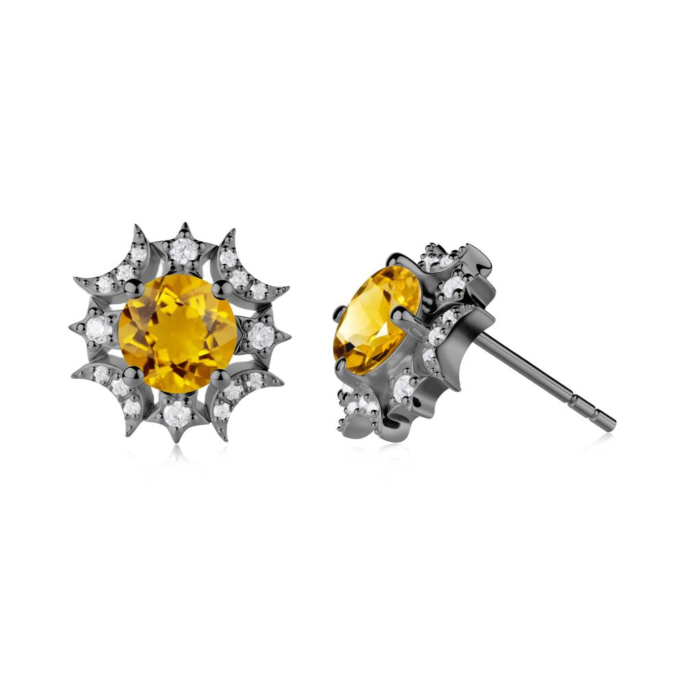 Round Citrine Celestial Star Stud Earrings - LUO Jewelry #metal_black finish sterling silver