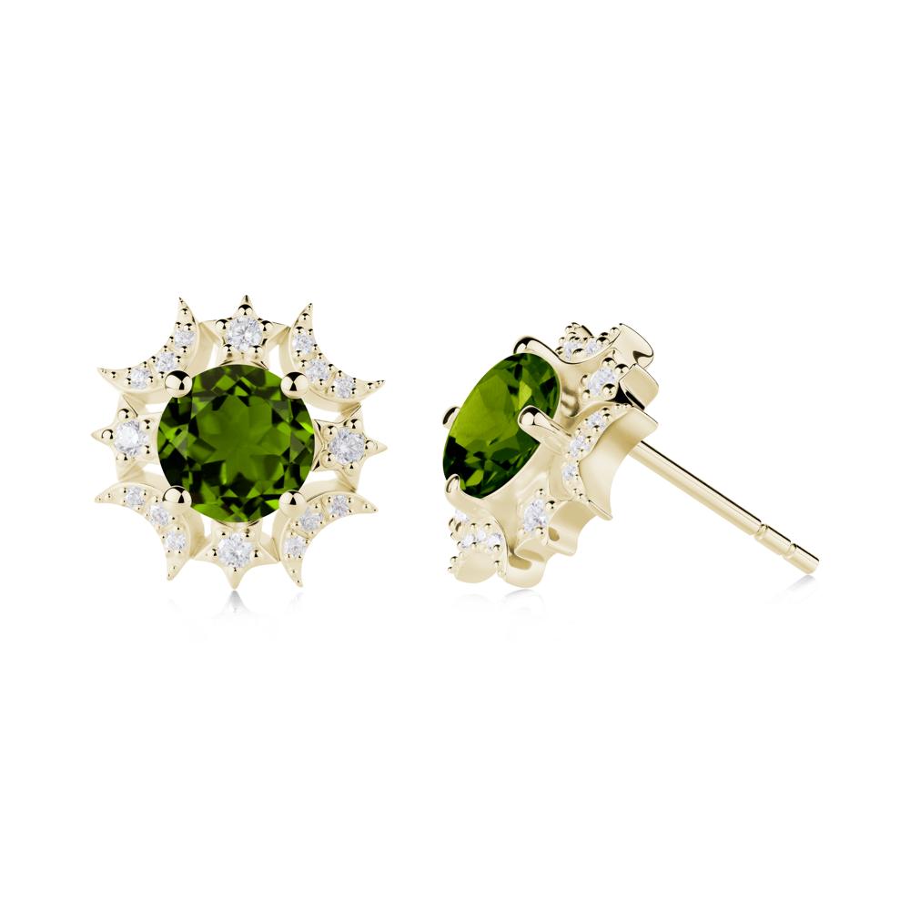 Round Diopside Celestial Star Stud Earrings - LUO Jewelry #metal_14k yellow gold