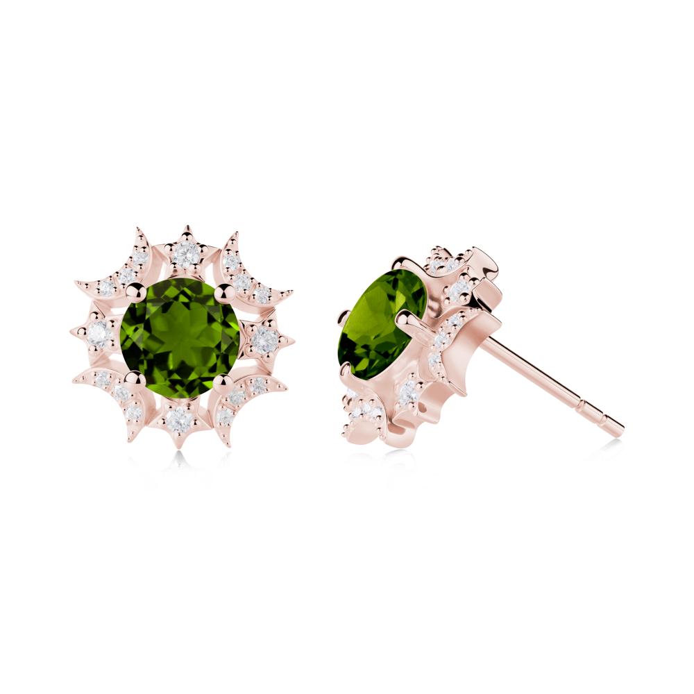 Round Diopside Celestial Star Stud Earrings - LUO Jewelry #metal_18k rose gold