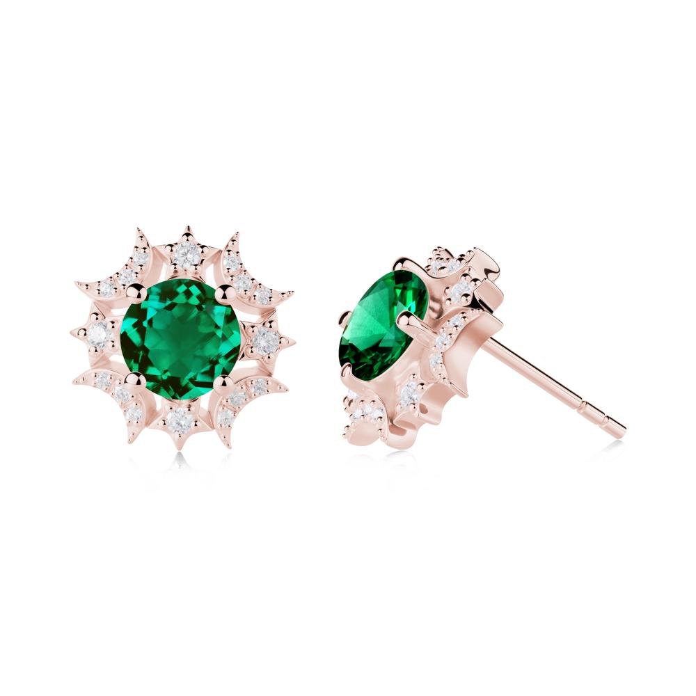 Round Emerald Celestial Star Stud Earrings - LUO Jewelry #metal_18k rose gold