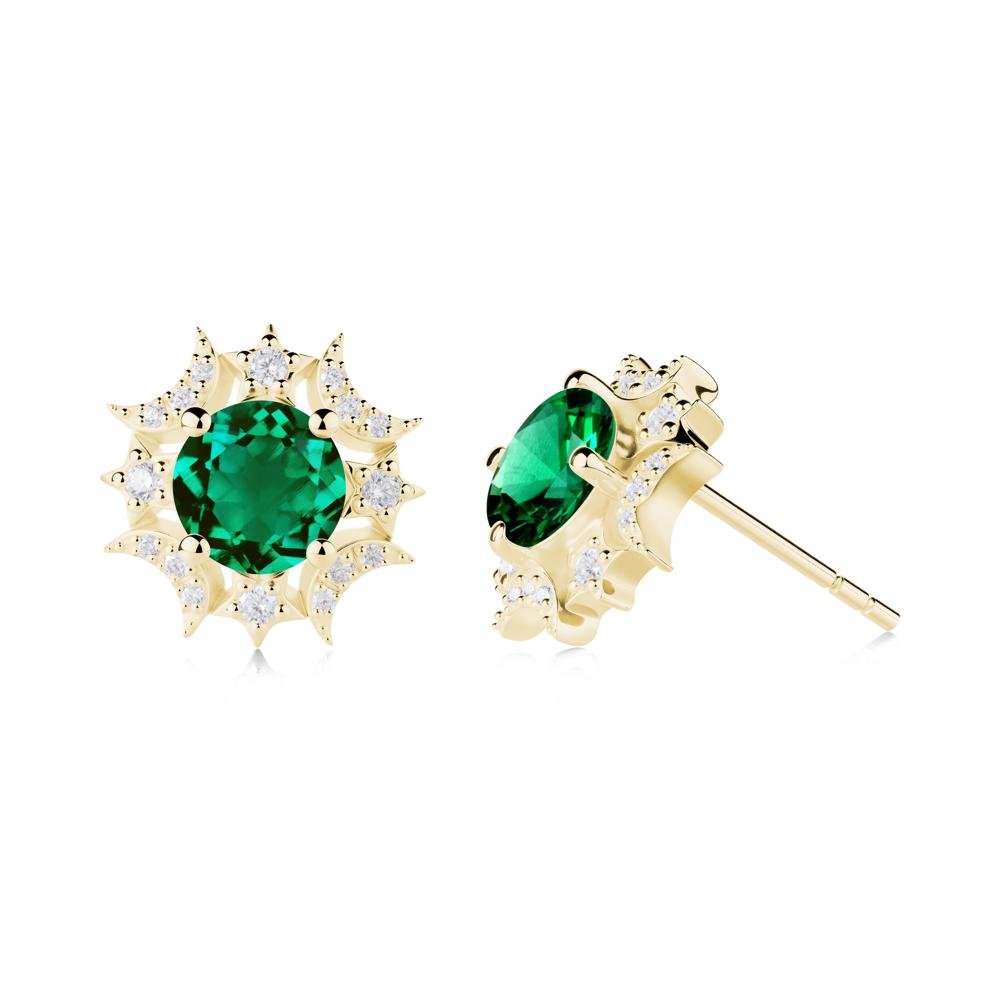 Round Emerald Celestial Star Stud Earrings - LUO Jewelry #metal_18k yellow gold