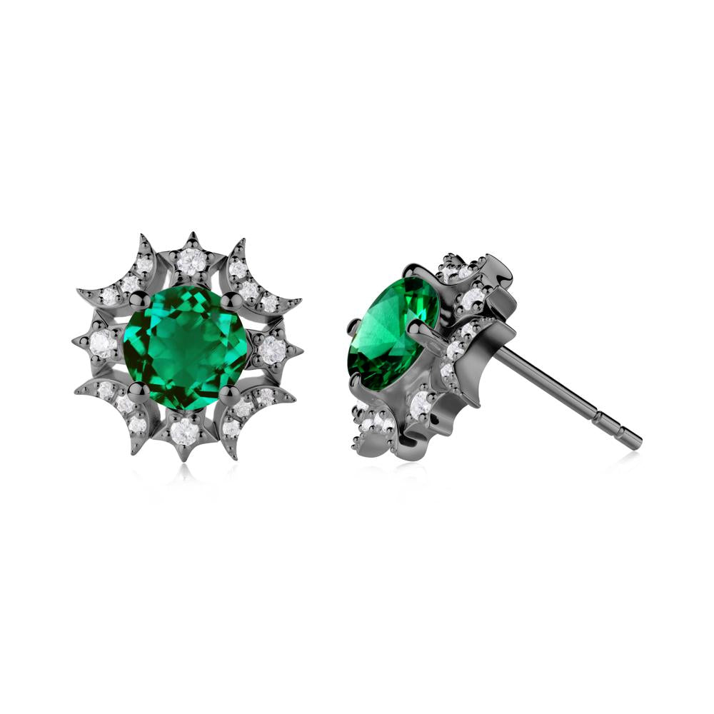 Round Emerald Celestial Star Stud Earrings - LUO Jewelry #metal_black finish sterling silver