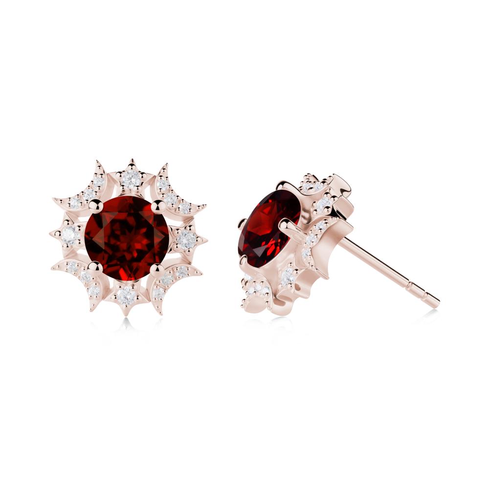Round Garnet Celestial Star Stud Earrings - LUO Jewelry #metal_14k rose gold