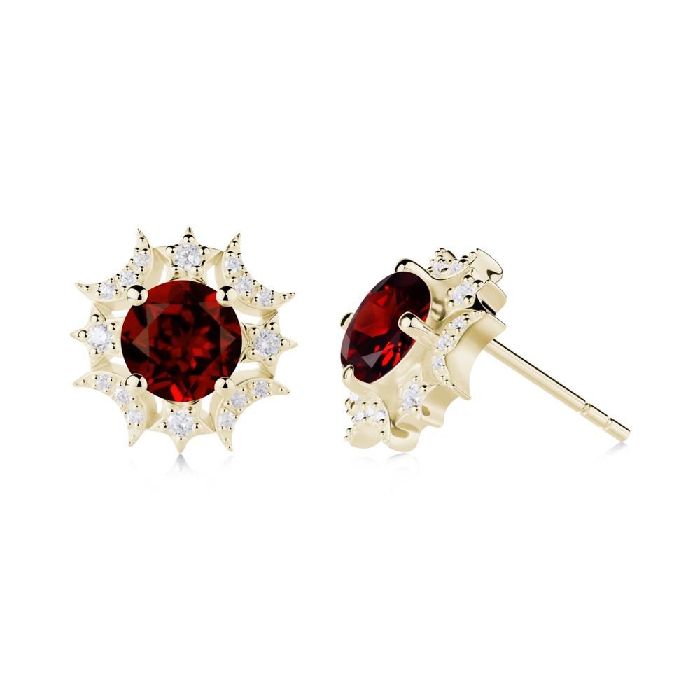 Round Garnet Celestial Star Stud Earrings - LUO Jewelry #metal_14k yellow gold