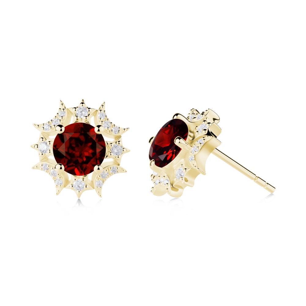 Round Garnet Celestial Star Stud Earrings - LUO Jewelry #metal_18k yellow gold