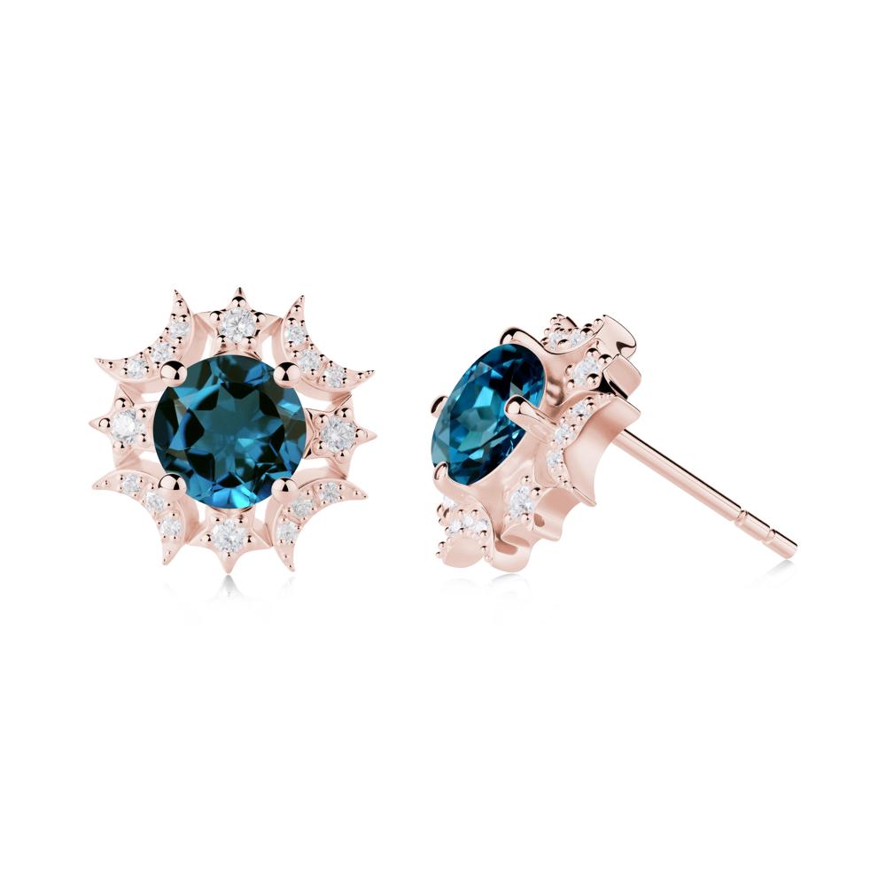 Round London Blue Topaz Celestial Star Stud Earrings - LUO Jewelry #metal_18k rose gold
