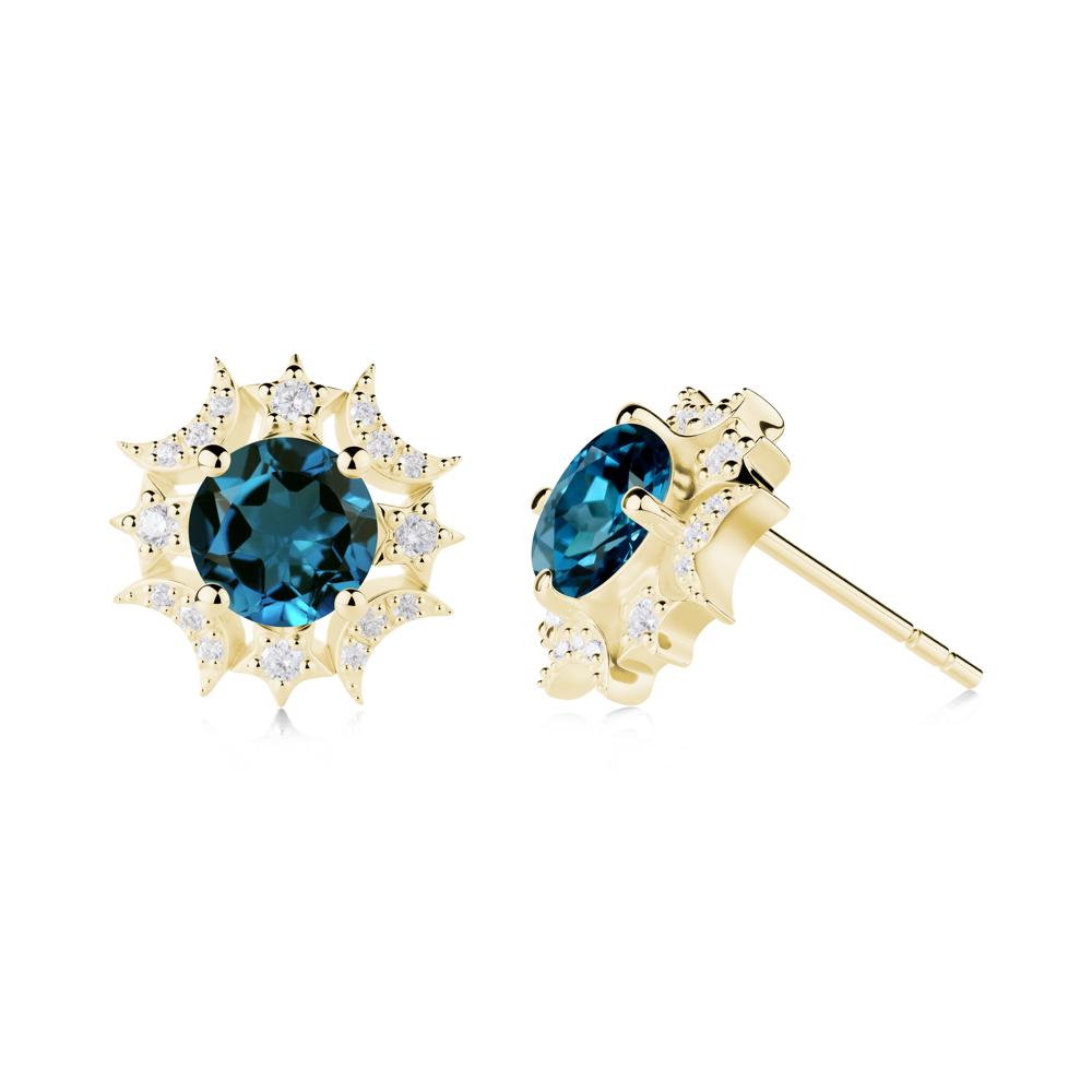 Round London Blue Topaz Celestial Star Stud Earrings - LUO Jewelry #metal_18k yellow gold