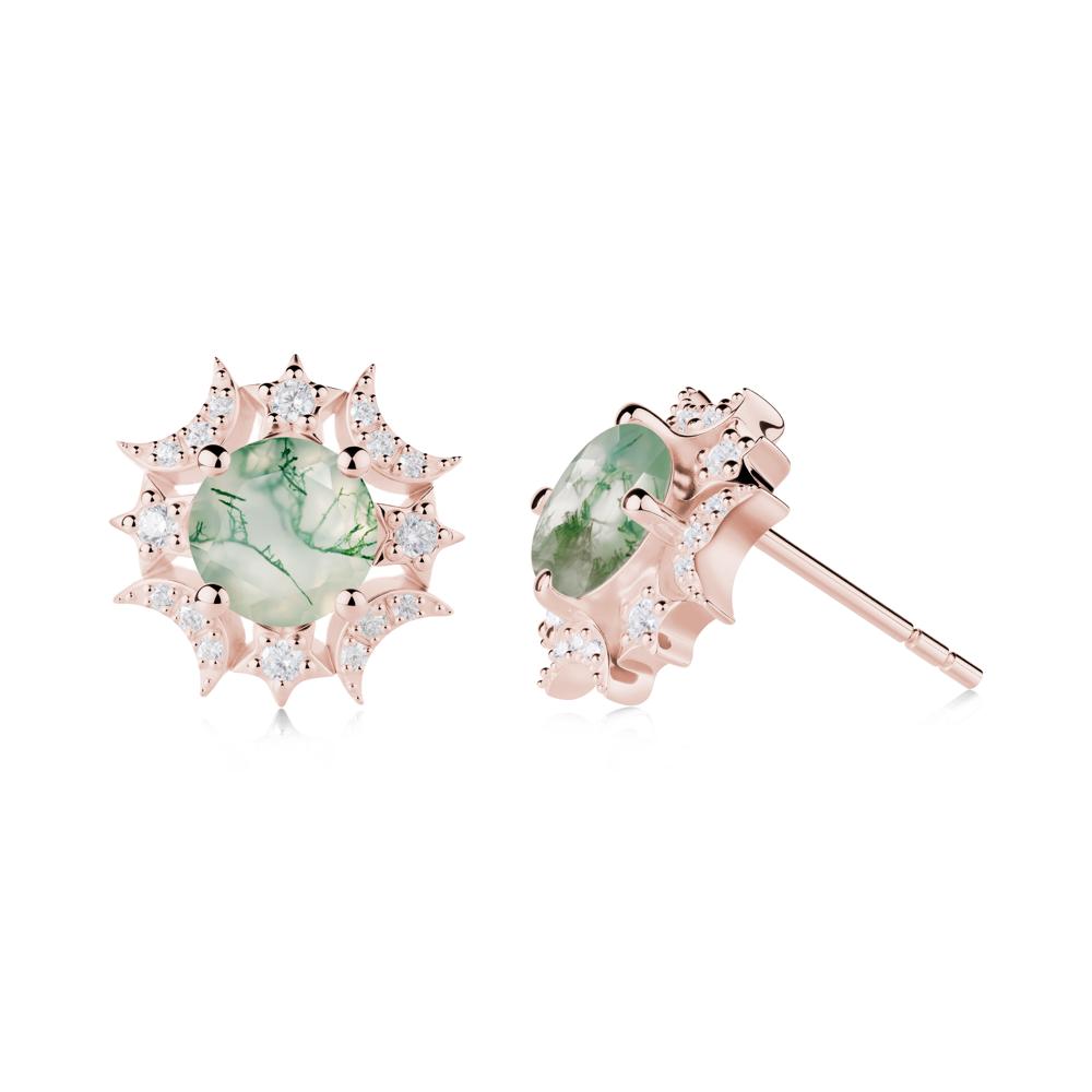 Round Moss Agate Celestial Star Stud Earrings - LUO Jewelry #metal_18k rose gold