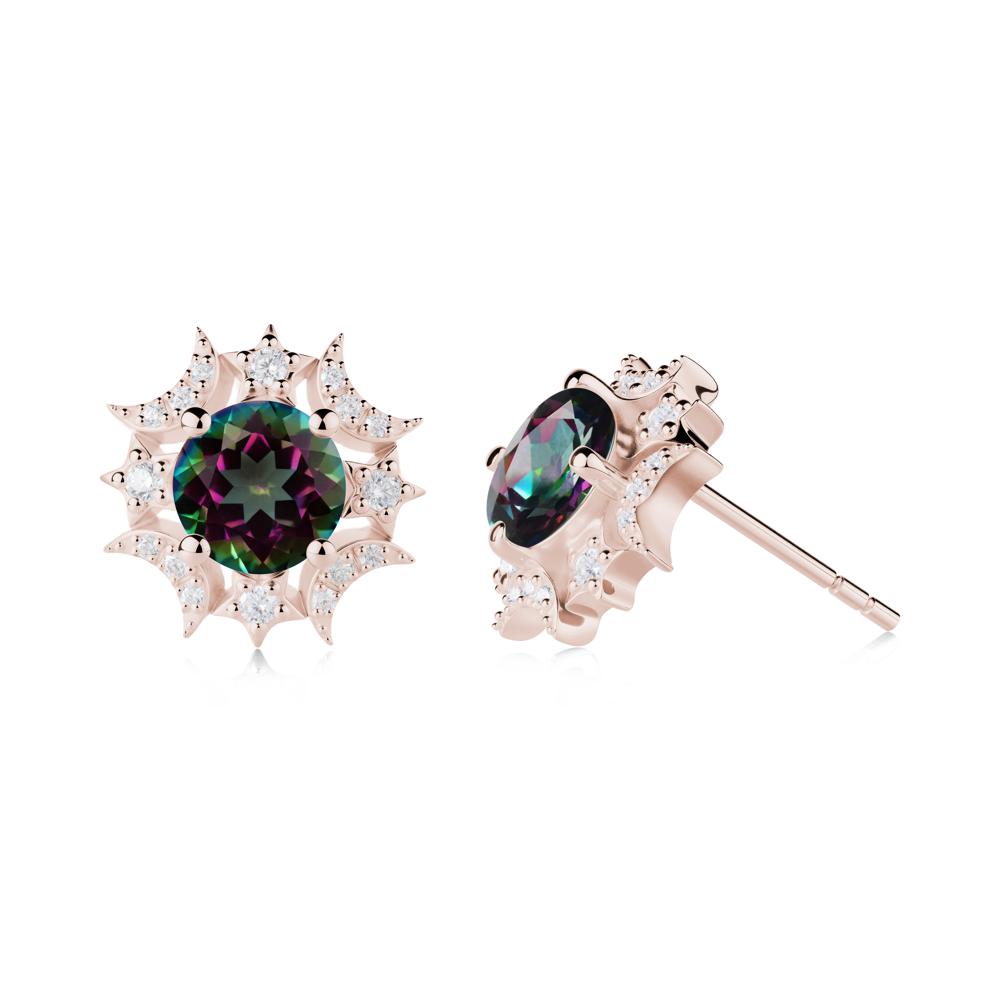 Round Mystic Topaz Celestial Star Stud Earrings - LUO Jewelry #metal_14k rose gold
