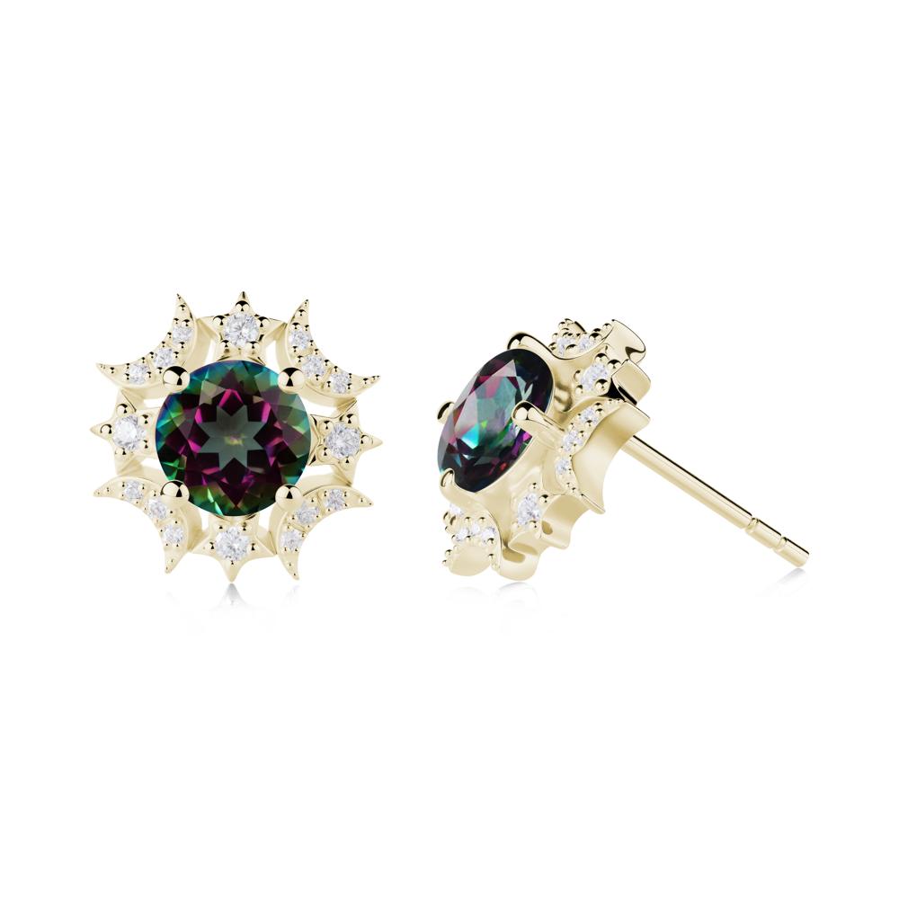 Round Mystic Topaz Celestial Star Stud Earrings - LUO Jewelry #metal_14k yellow gold