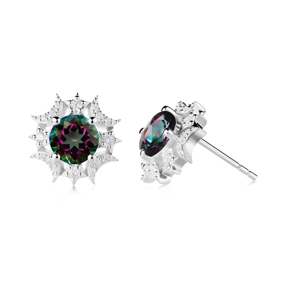 Round Mystic Topaz Celestial Star Stud Earrings - LUO Jewelry #metal_18k white gold