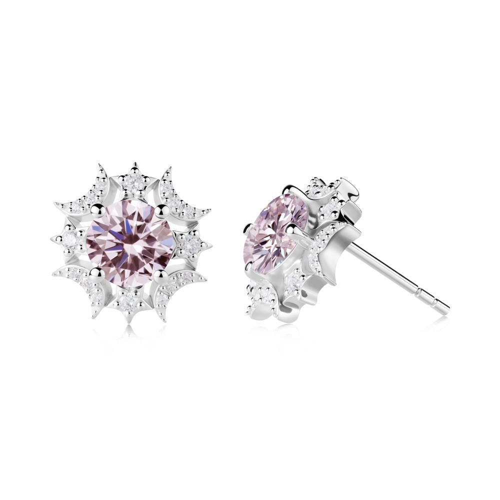 Round Pink Cubic Zirconia Celestial Star Stud Earrings - LUO Jewelry #metal_14k white gold