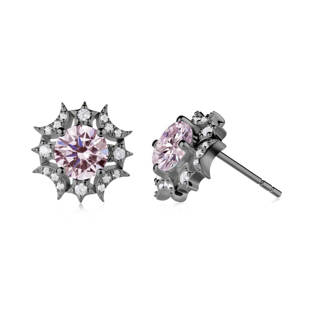 Round Pink Cubic Zirconia Celestial Star Stud Earrings - LUO Jewelry #metal_black finish sterling silver