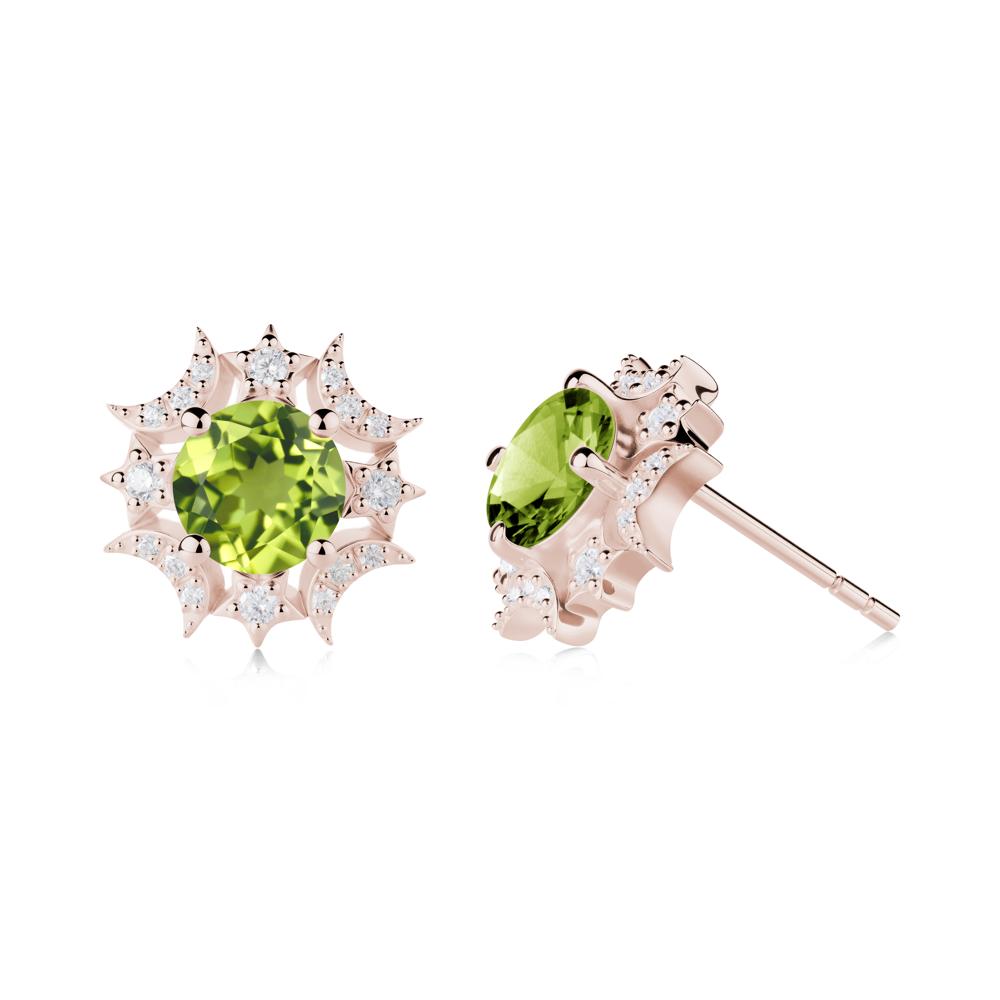 Round Peridot Celestial Star Stud Earrings - LUO Jewelry #metal_14k rose gold