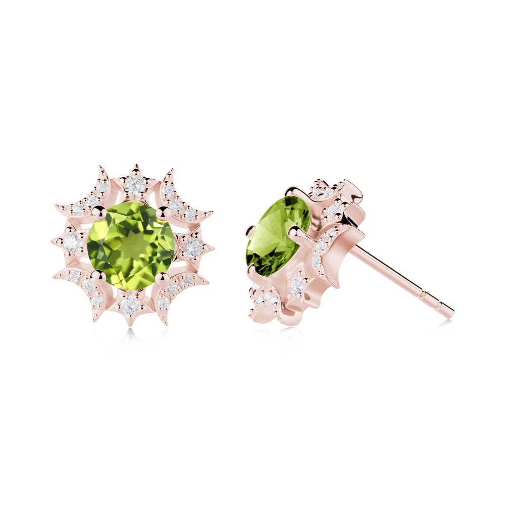 Round Peridot Celestial Star Stud Earrings - LUO Jewelry #metal_18k rose gold