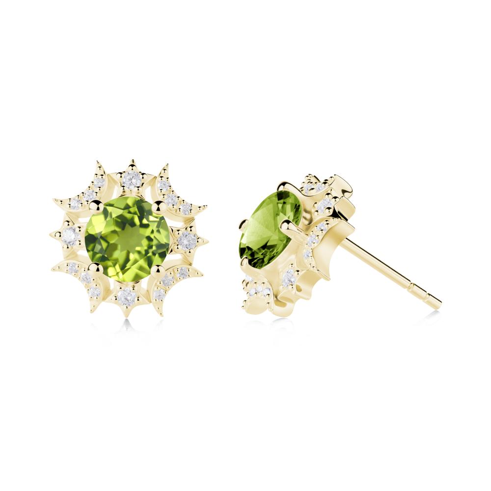 Round Peridot Celestial Star Stud Earrings - LUO Jewelry #metal_18k yellow gold