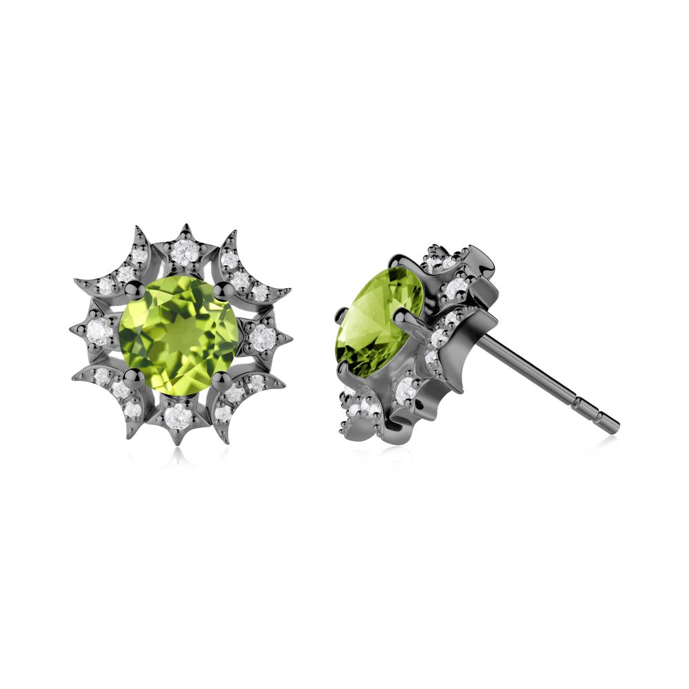 Round Peridot Celestial Star Stud Earrings - LUO Jewelry #metal_black finish sterling silver