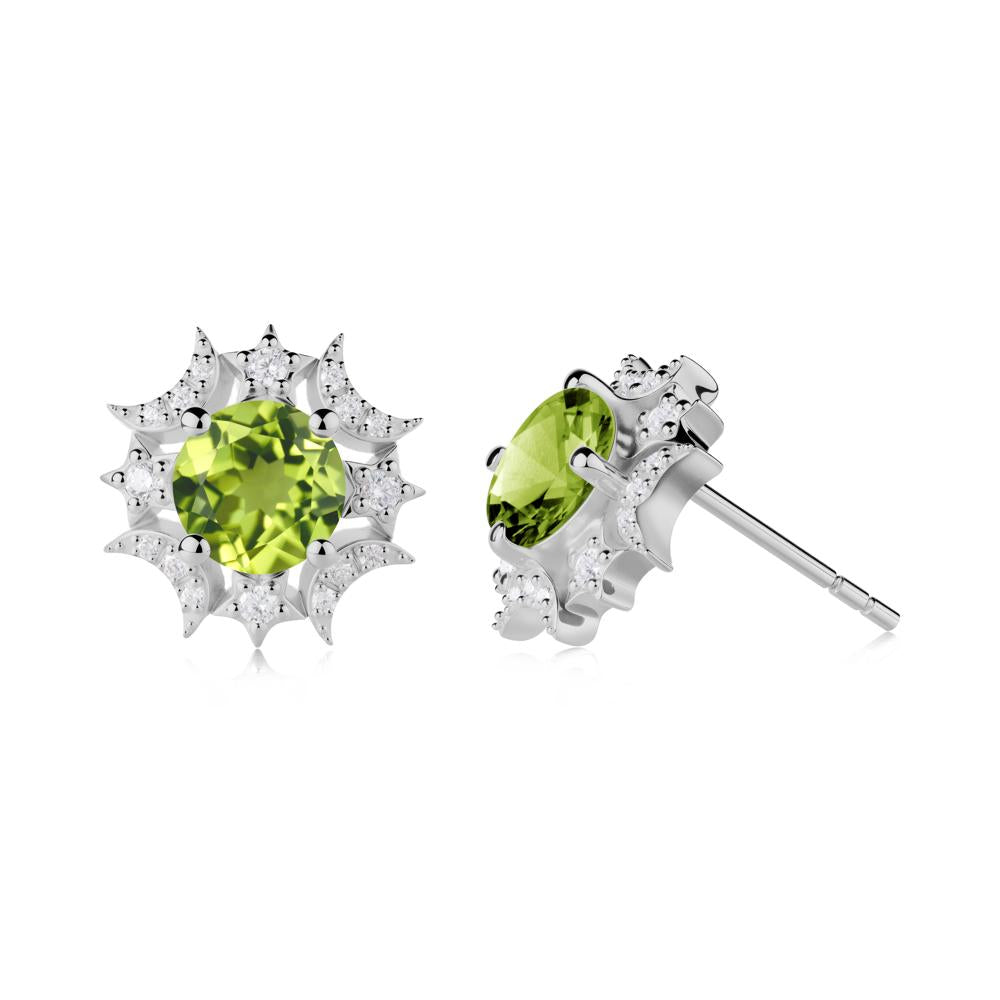 Round Peridot Celestial Star Stud Earrings - LUO Jewelry #metal_platinum