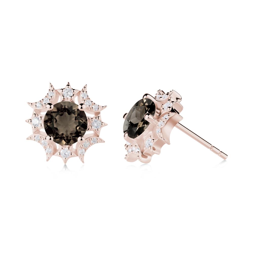 Round Smoky Quartz Celestial Star Stud Earrings - LUO Jewelry #metal_14k rose gold