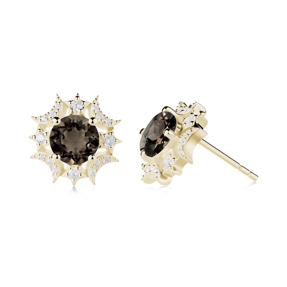 Round Smoky Quartz Celestial Star Stud Earrings - LUO Jewelry #metal_14k yellow gold