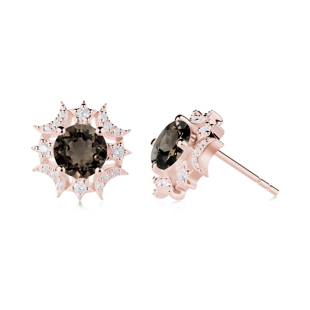 Round Smoky Quartz Celestial Star Stud Earrings - LUO Jewelry #metal_18k rose gold