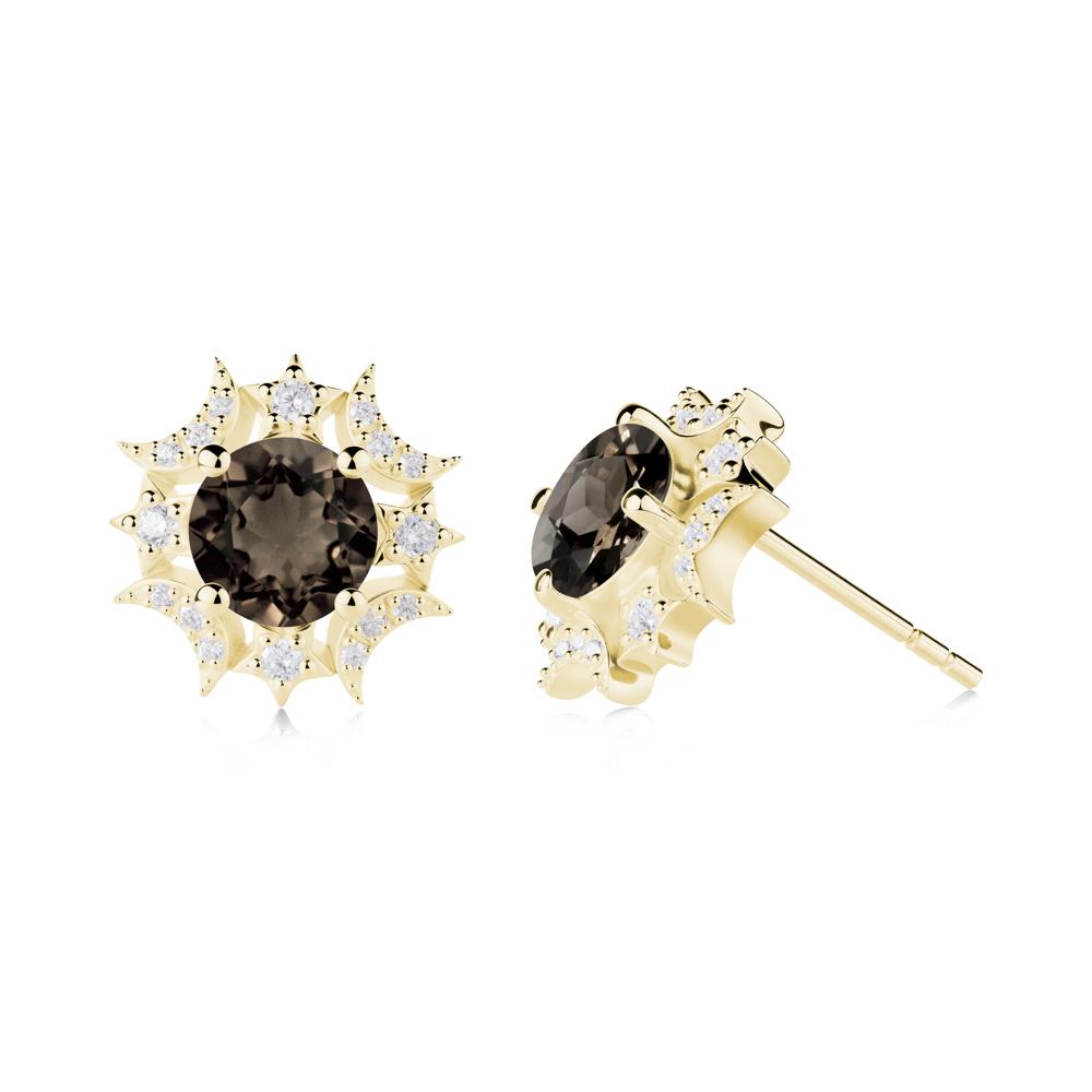 Round Smoky Quartz Celestial Star Stud Earrings - LUO Jewelry #metal_18k yellow gold