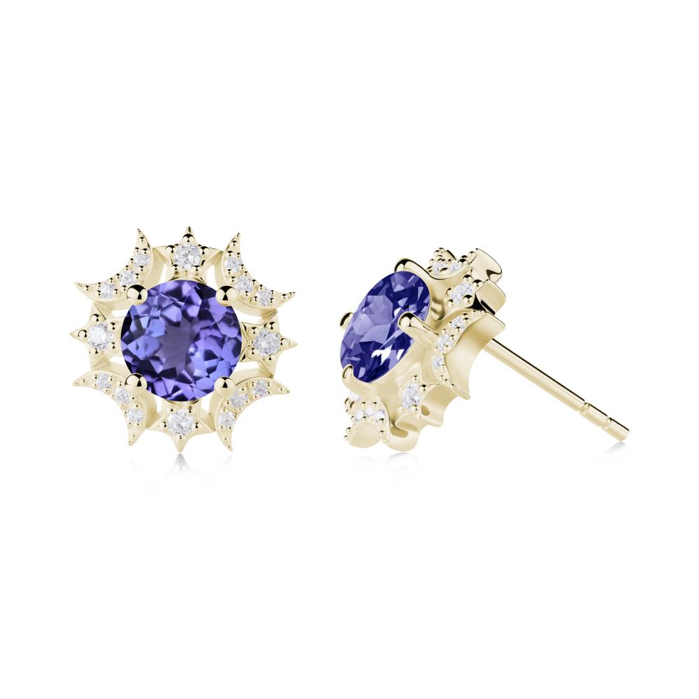 Round Tanzanite Celestial Star Stud Earrings - LUO Jewelry #metal_14k yellow gold