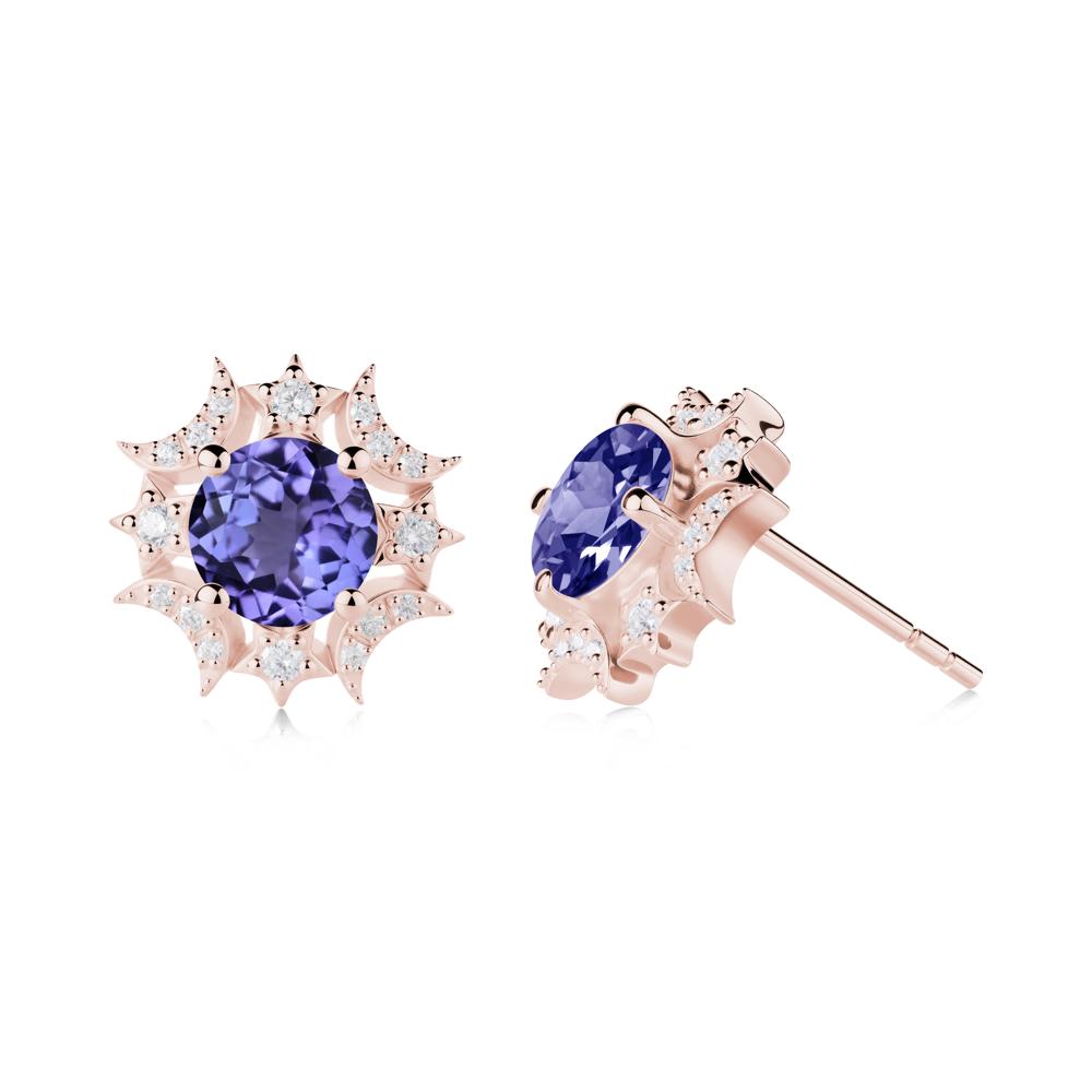 Round Tanzanite Celestial Star Stud Earrings - LUO Jewelry #metal_18k rose gold