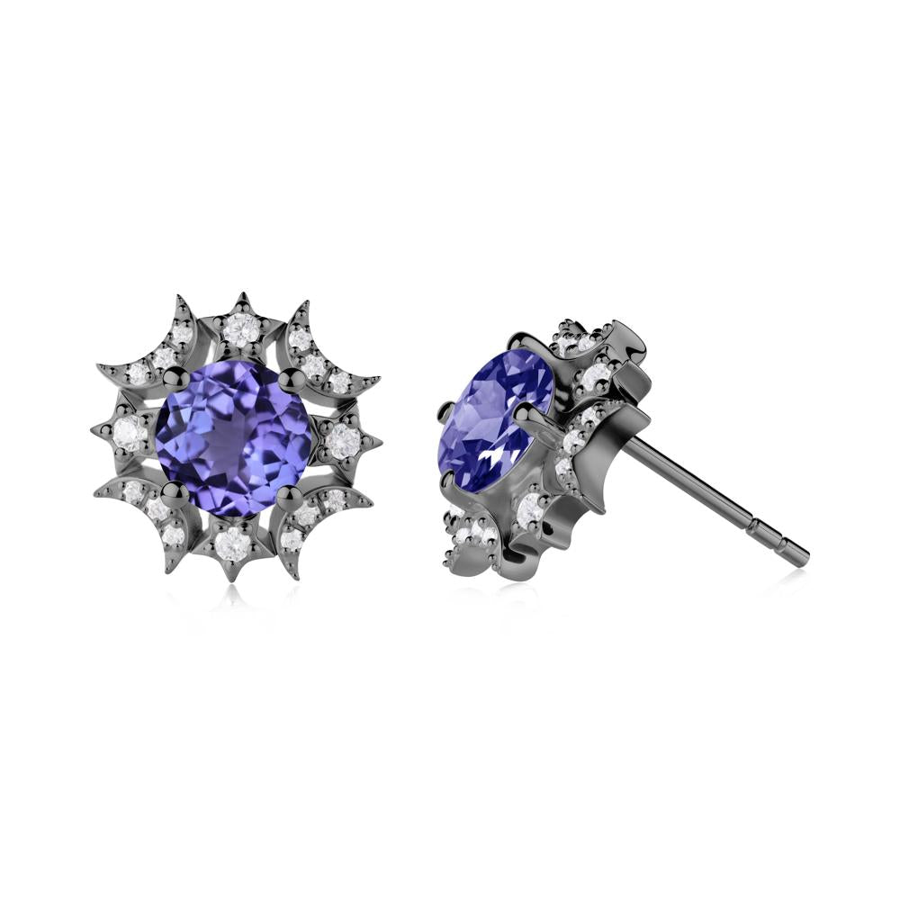 Round Tanzanite Celestial Star Stud Earrings - LUO Jewelry #metal_black finish sterling silver