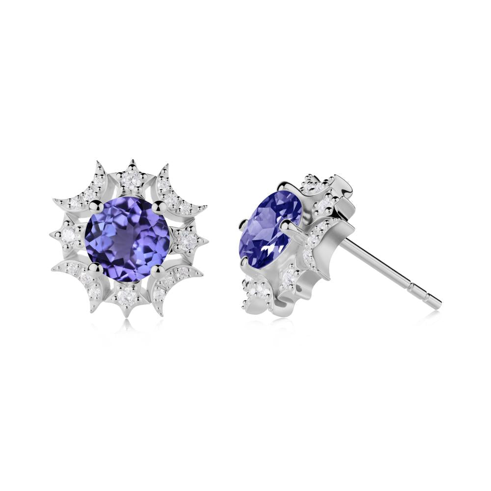 Round Tanzanite Celestial Star Stud Earrings - LUO Jewelry #metal_platinum