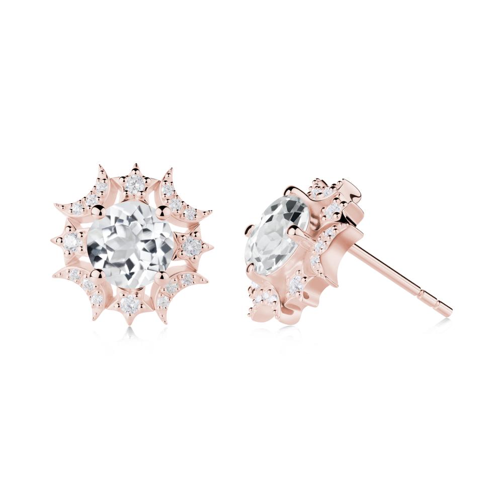 Round White Topaz Celestial Star Stud Earrings - LUO Jewelry #metal_18k rose gold
