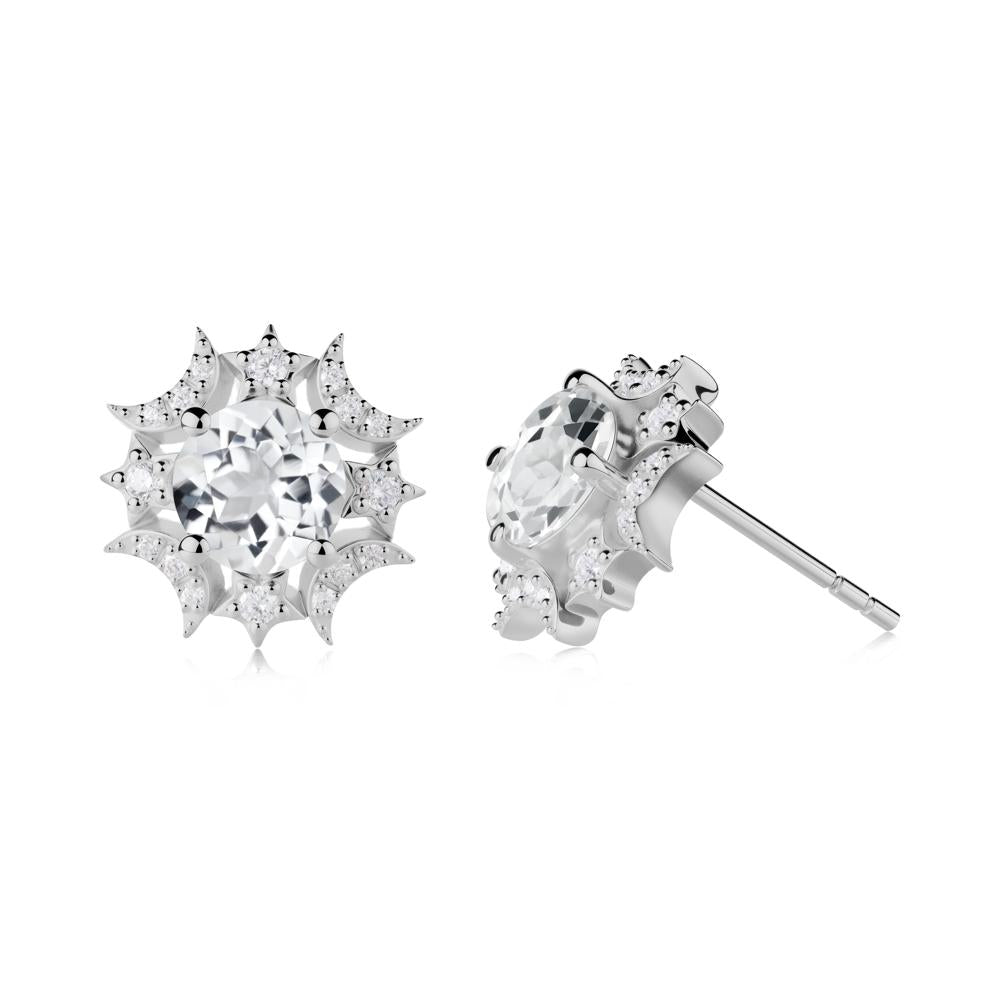 Round White Topaz Celestial Star Stud Earrings - LUO Jewelry #metal_platinum