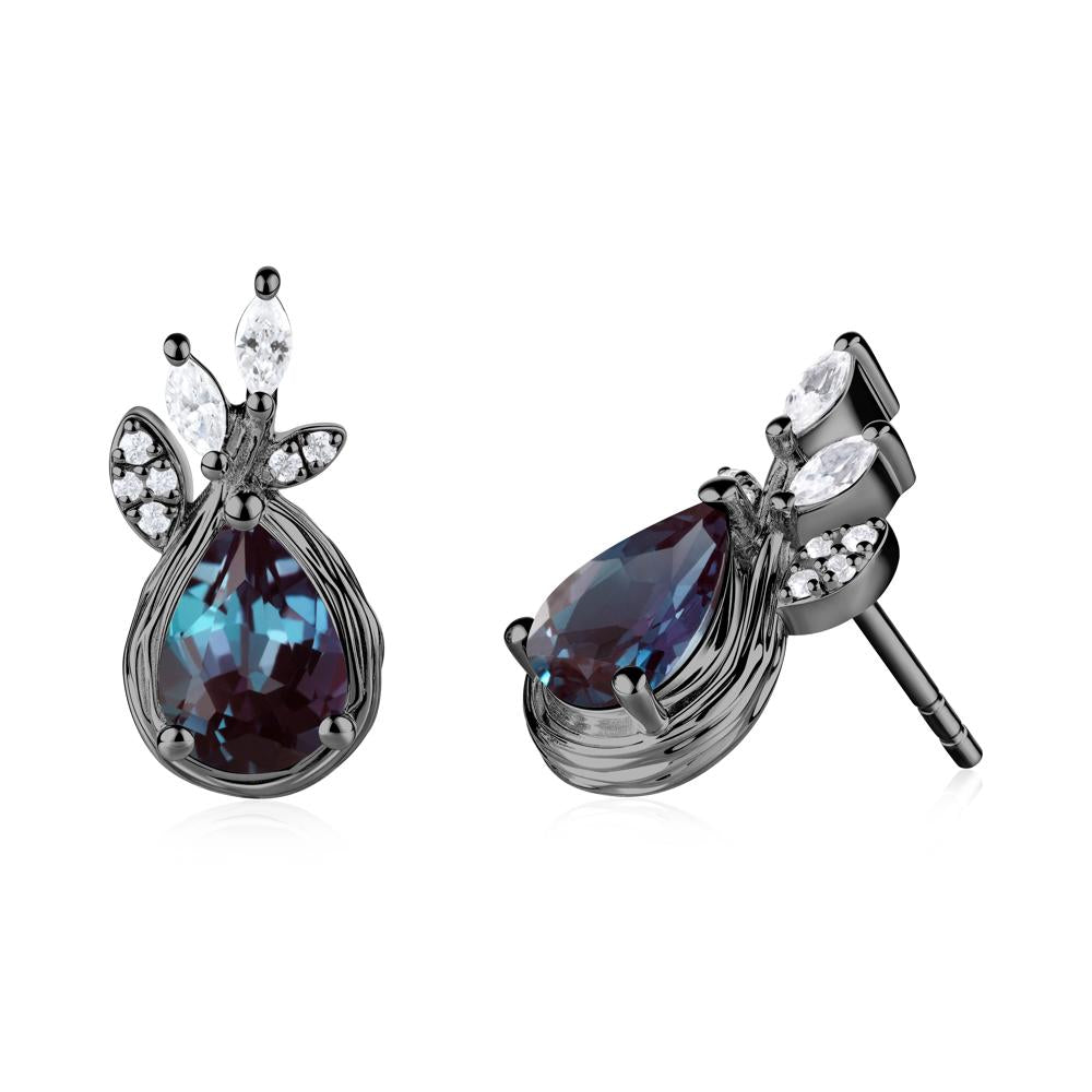 Branches with Leaves Alexandrite Stud Earrings - LUO Jewelry #metal_black finish sterling silver