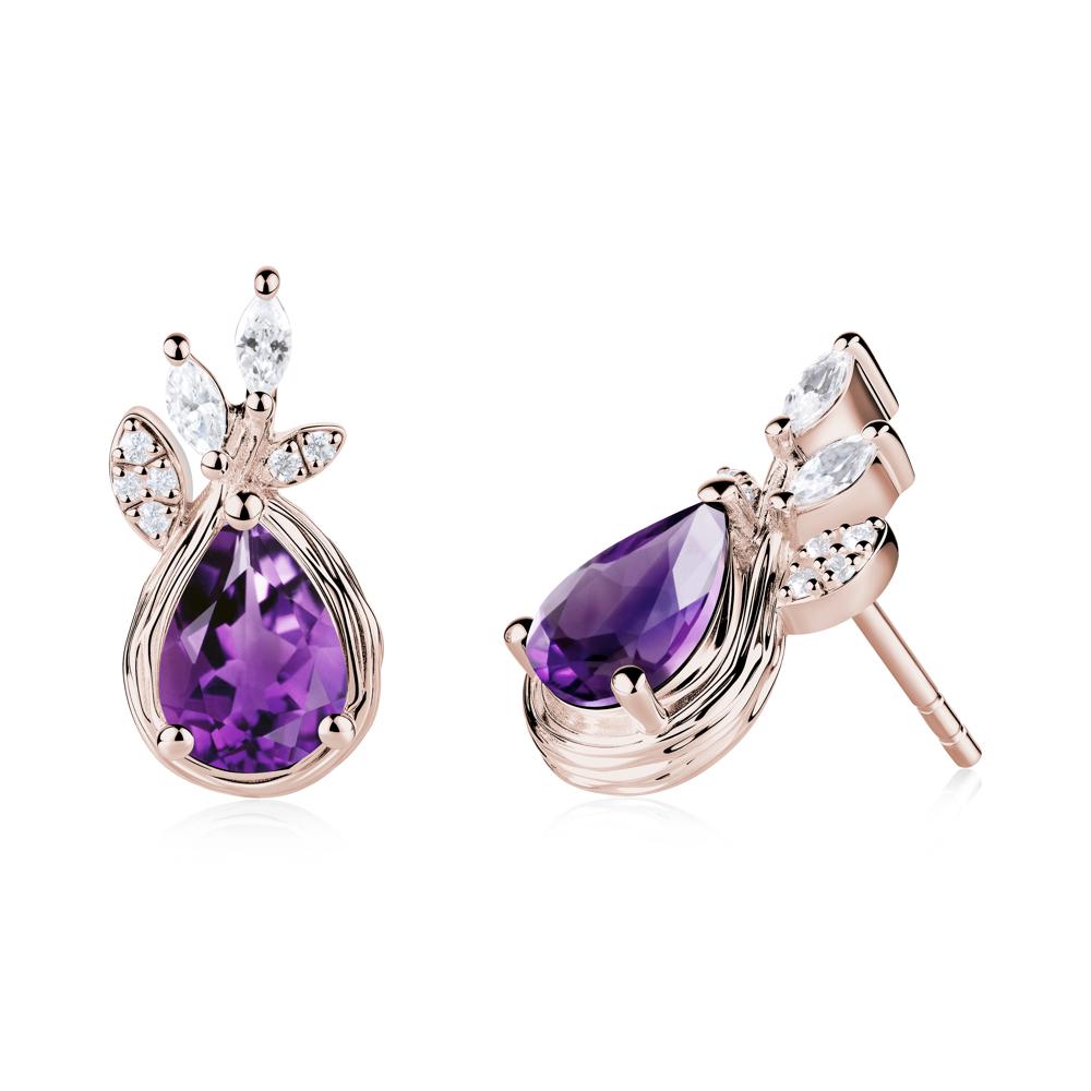 Branches with Leaves Amethyst Stud Earrings - LUO Jewelry #metal_14k rose gold