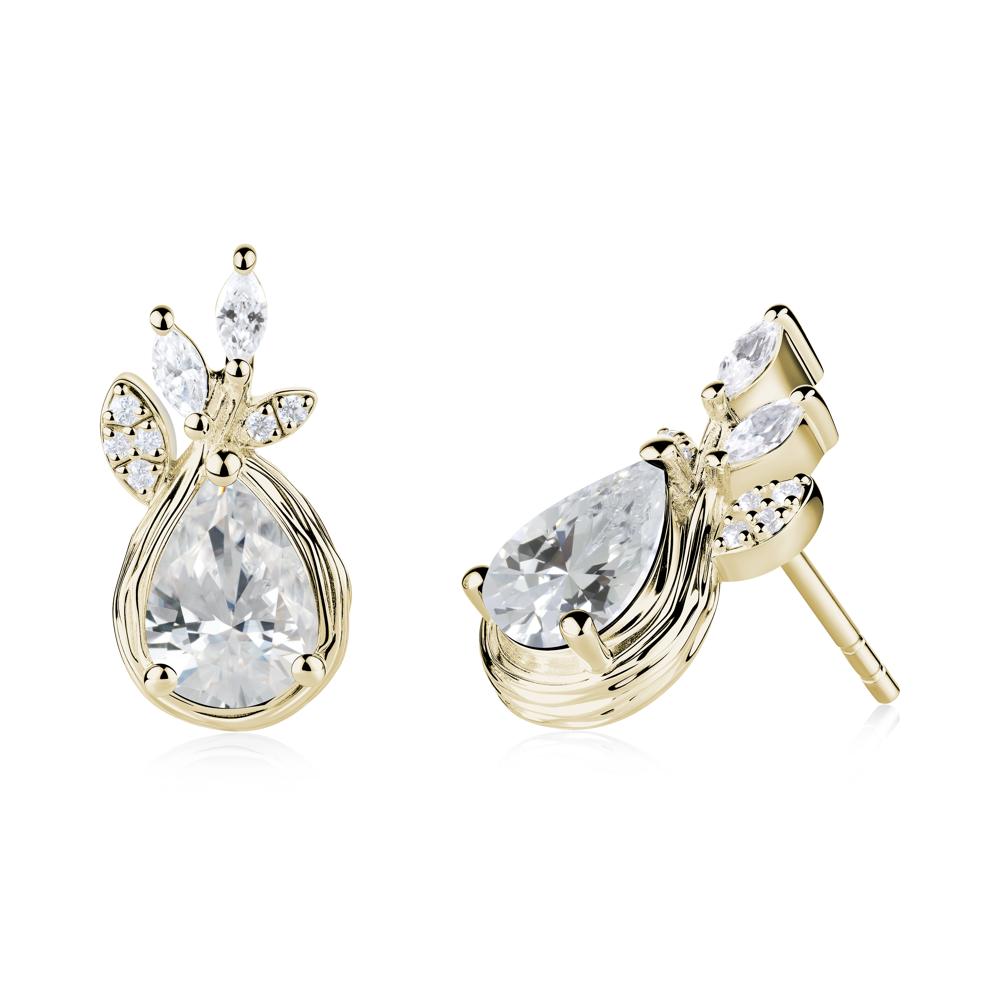 Branches with Leaves Cubic Zirconia Stud Earrings - LUO Jewelry #metal_14k yellow gold