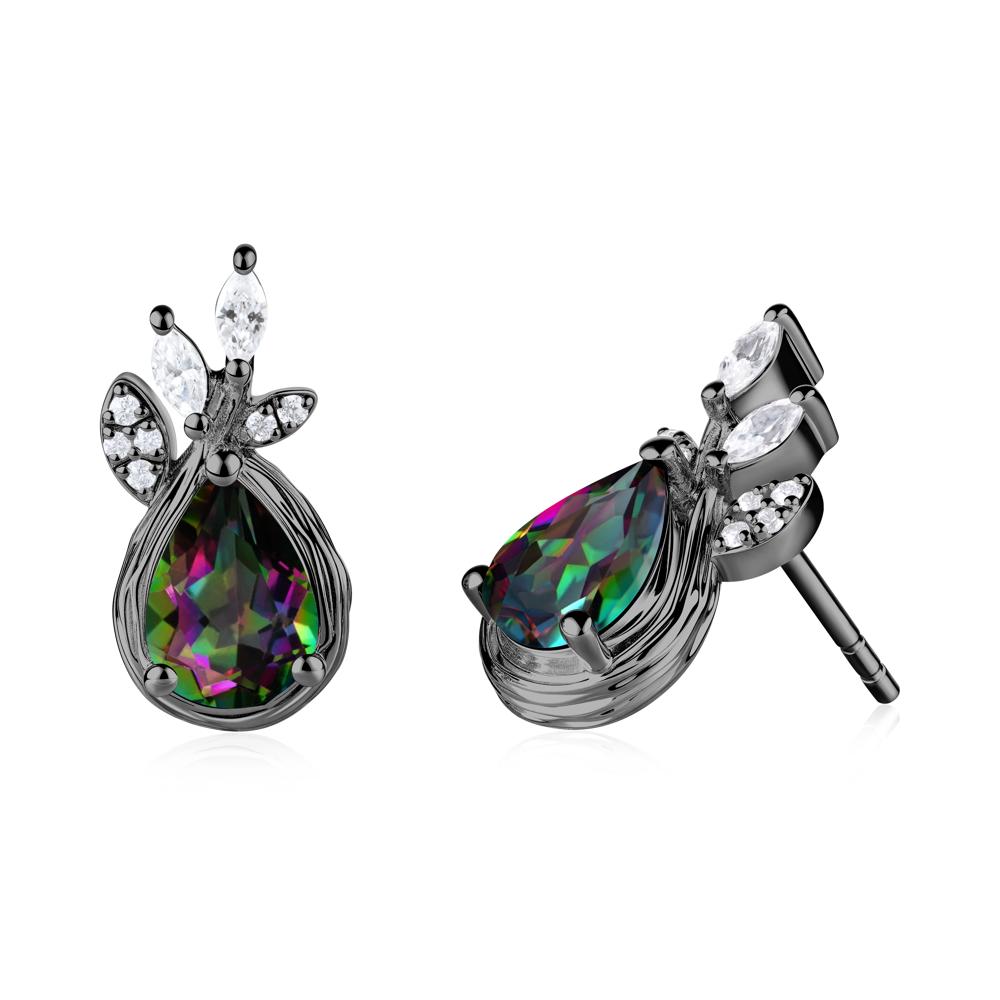 Tree Bark Texture Pear Shaped Mystic Topaz Stud Earrings - LUO Jewelry #metal_black finish sterling silver